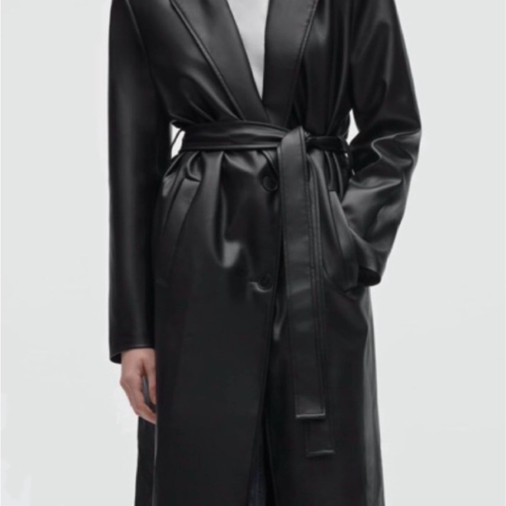 Zara Black Faux Leather Trench Coat